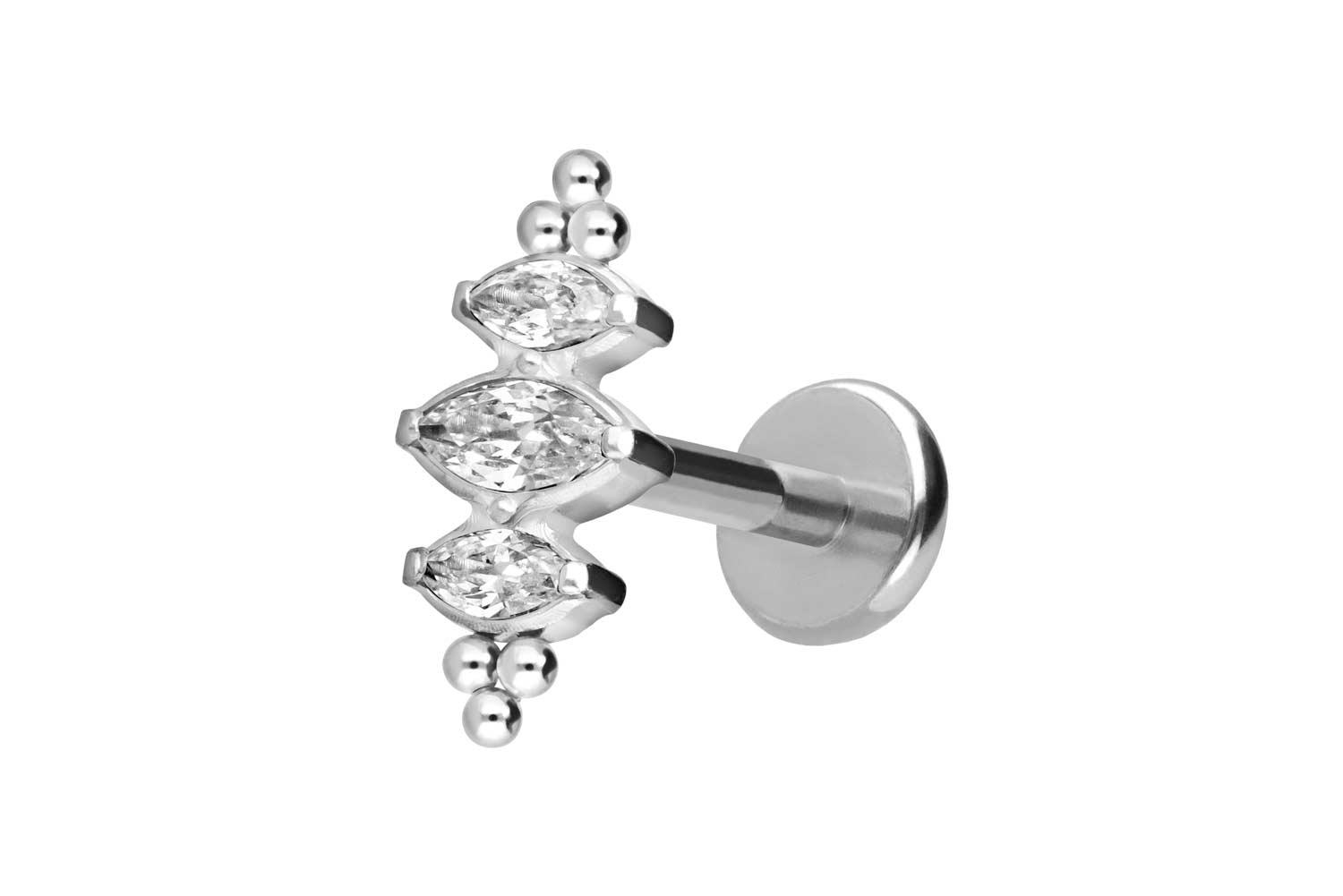 Titan Labret Piercing mit Push Fit 3 EINGEFASSTE KRISTALLTROPFEN + KUGELN